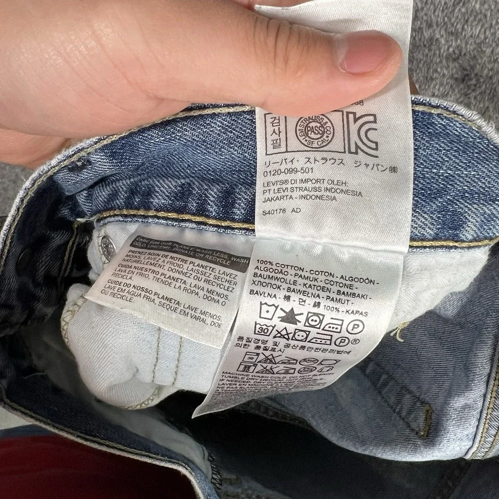 Levis 505 Jeans Mens 31x32 (31x30) Blue Classic Straight Leg Denim Distressed - Picture 8 of 10